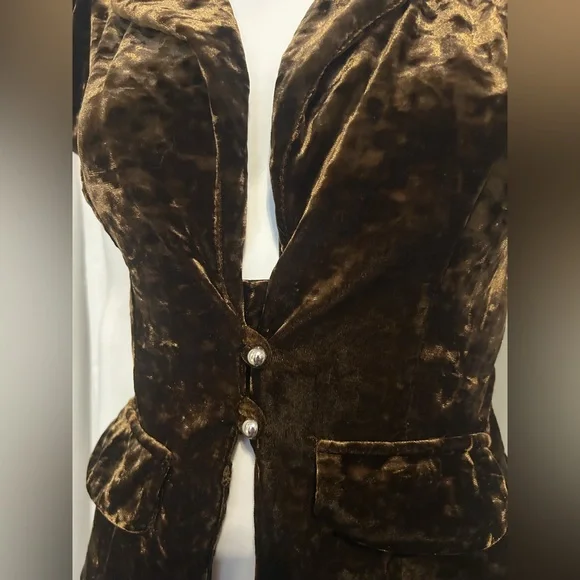 Yank Sz M Brown Crushed Velvet Puff Sleeve Blazer Victorian Inspo Steampunk Boho - Picture 2 of 7